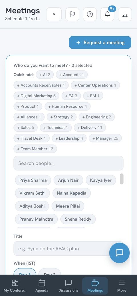 Meeting request screen with people picker